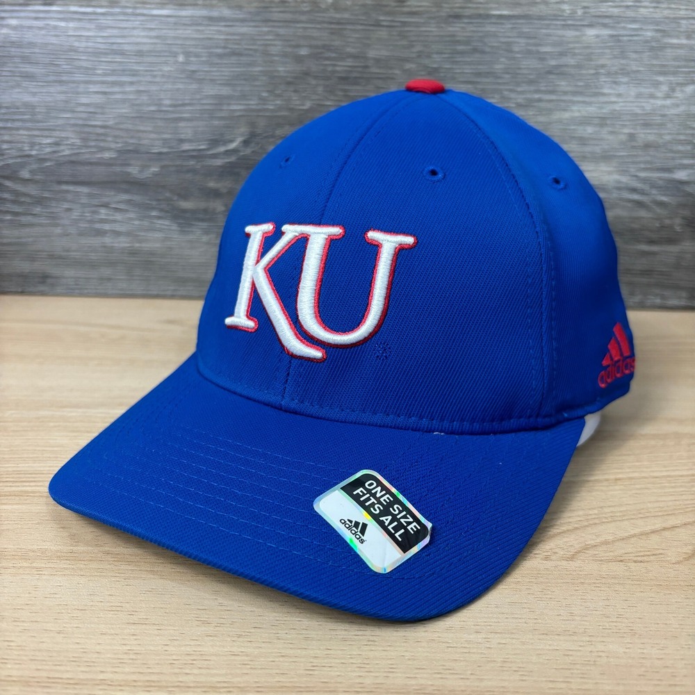Kansas Jayhawks Hat Cap Fitted One Size Flexfit Blue‎ Performance Adidas